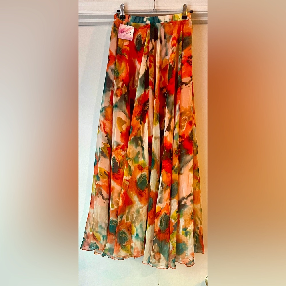 NWT Orange Floral Maxi Skirt | OS